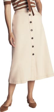 Boden Button Front Denim Midi Skirt