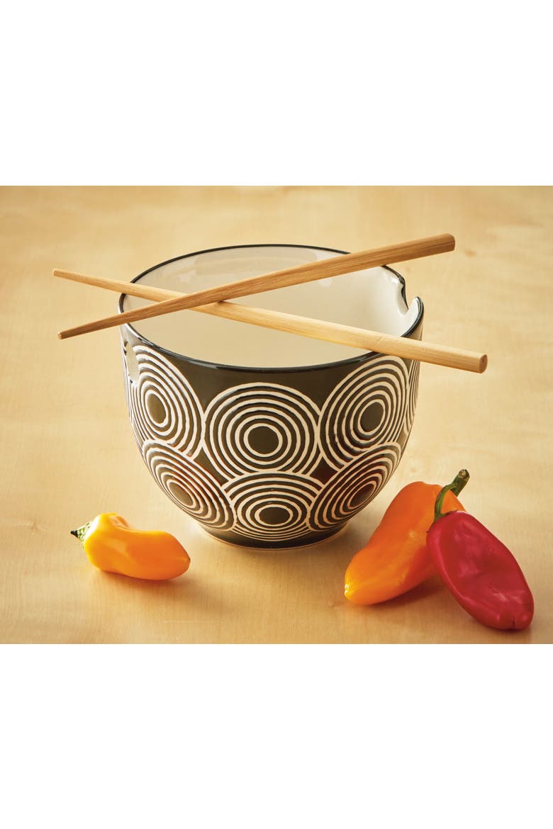 Rings Noodle Bowl Set 2 Black Stoneware 16 oz 5x5x3.9 in, Alternate, color, Black