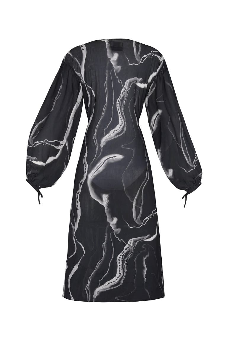 Marble Wrap Dress, Alternate, color, Print Black
