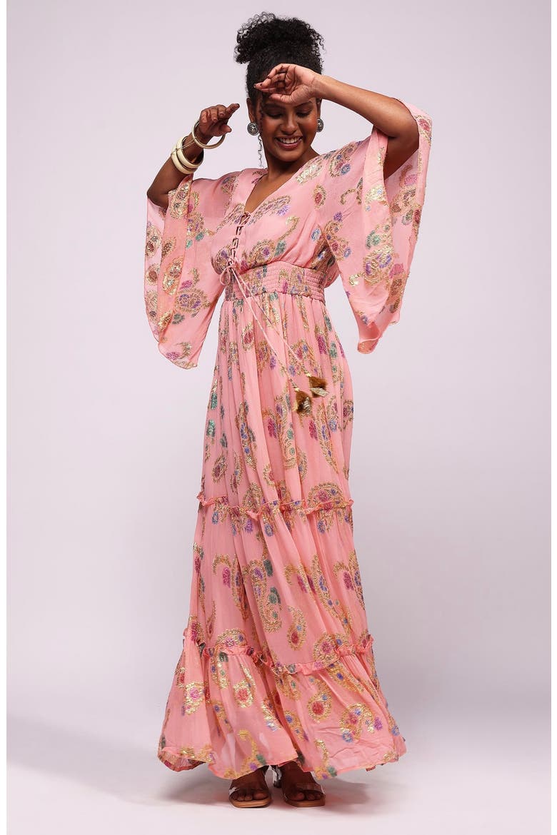 Devina Metallic Embroidery Georgette Maxi Dress, Alternate, color, PINK