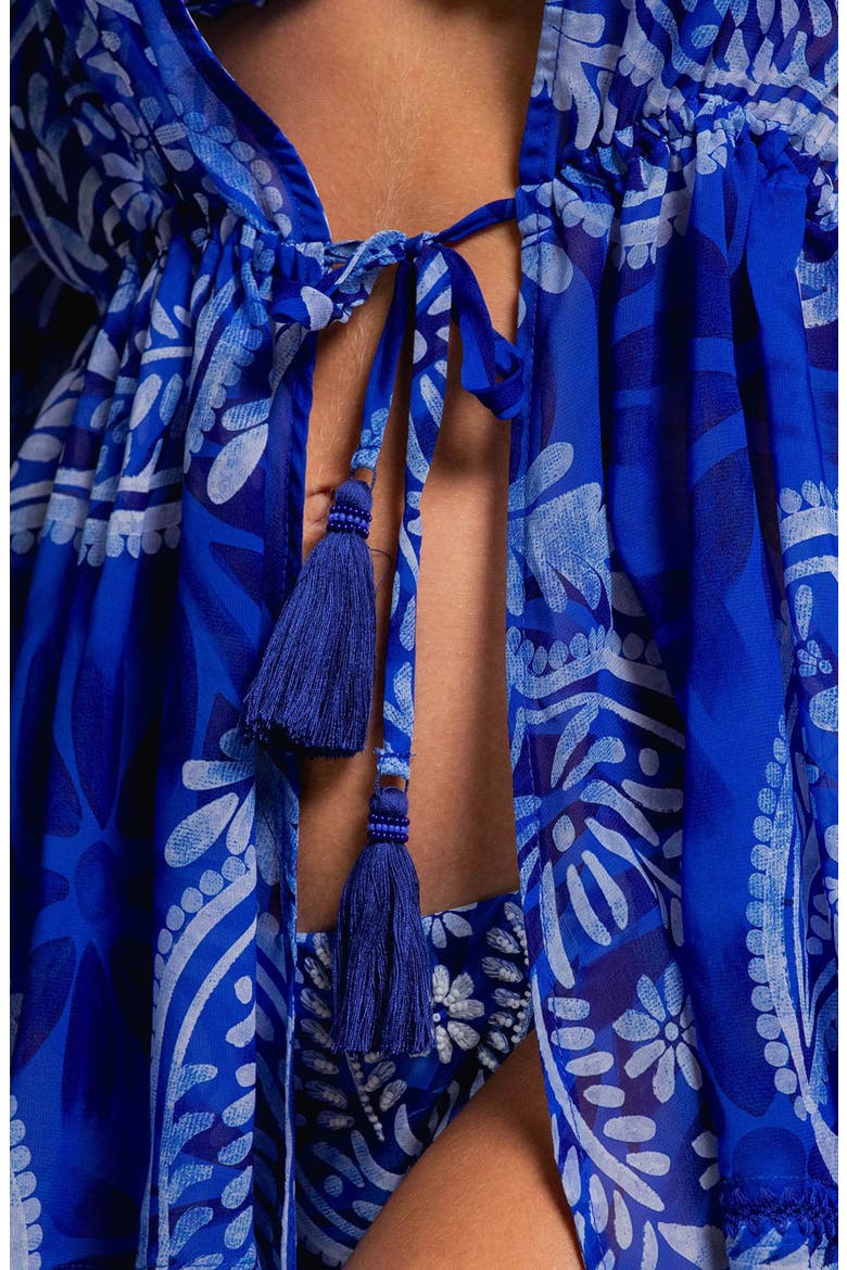 Print Bell Sleeve Cover-Up Dress, Alternate, color, BLUE DAHLIA