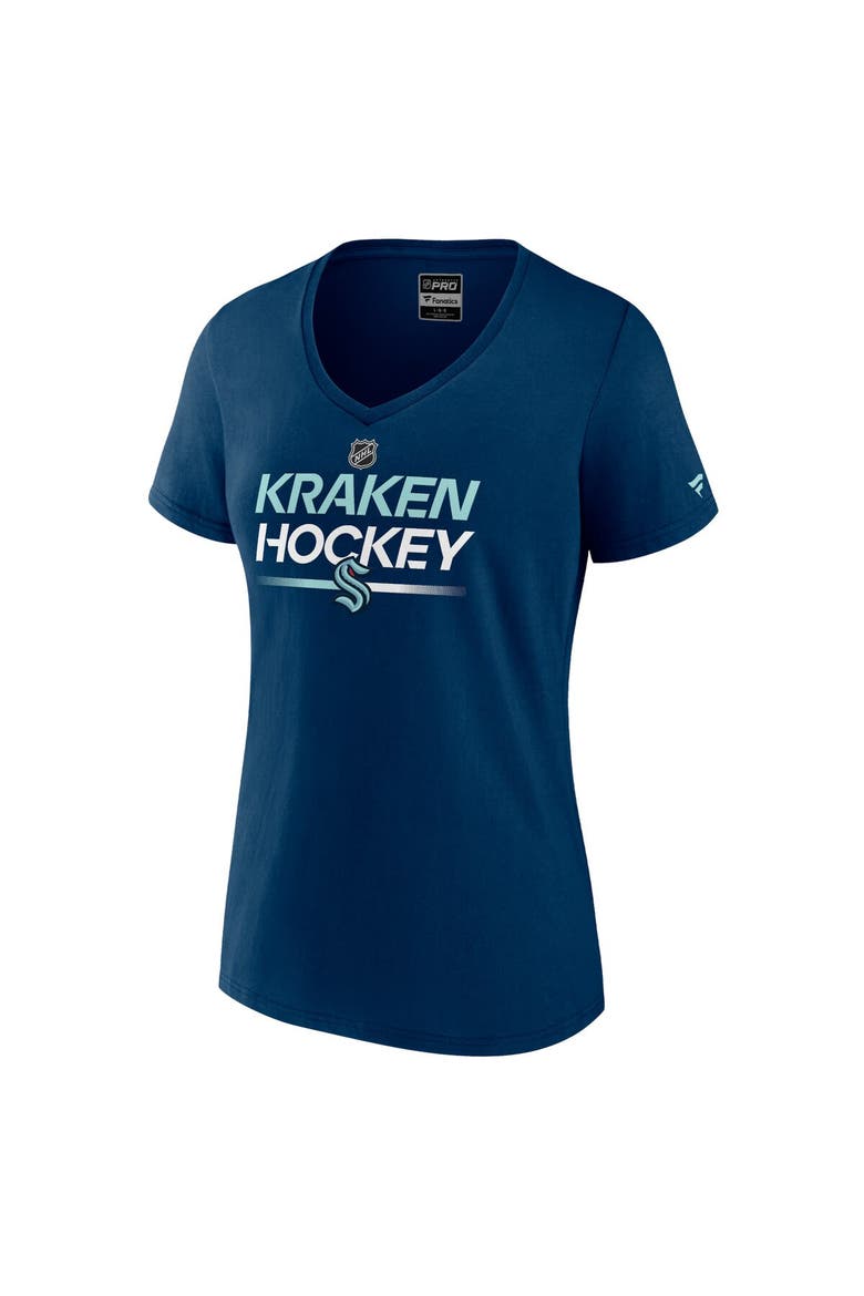 Women's Fanatics  Deep Sea Blue Seattle Kraken Authentic Pro V-Neck T-Shirt, Alternate, color, Navy