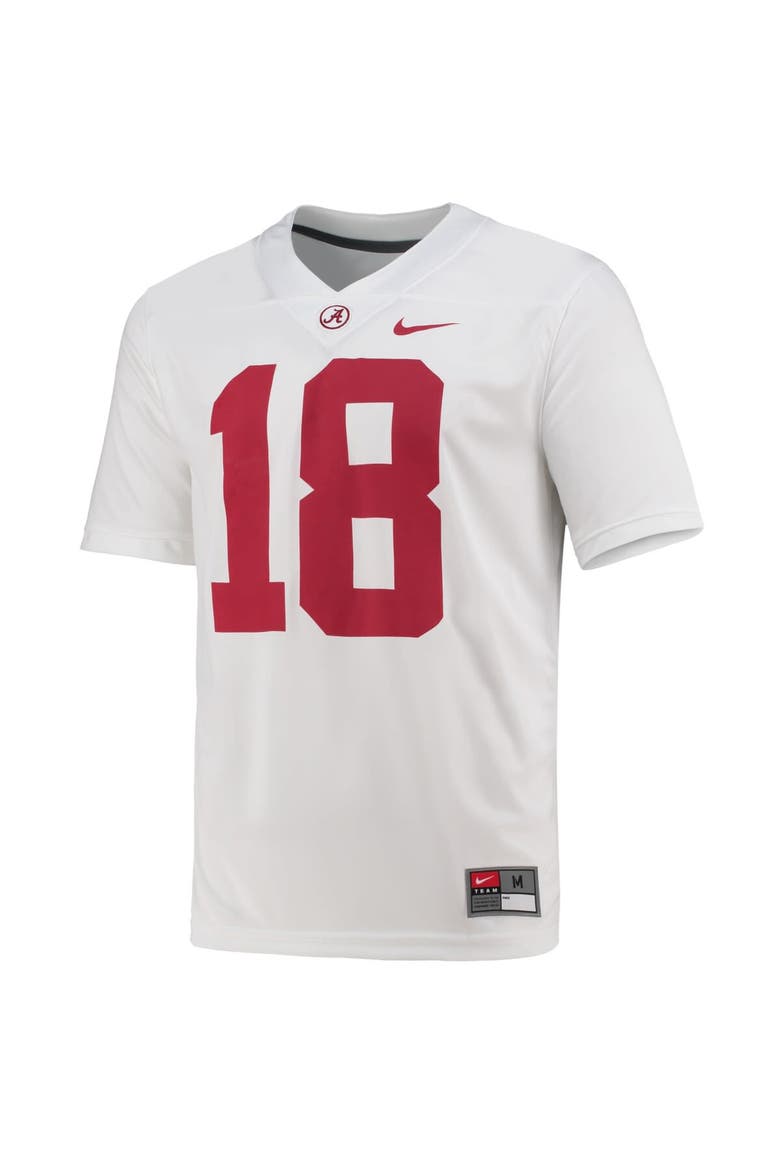 Men's Nike #18 White Alabama Crimson Tide Game Jersey, Alternate, color, White