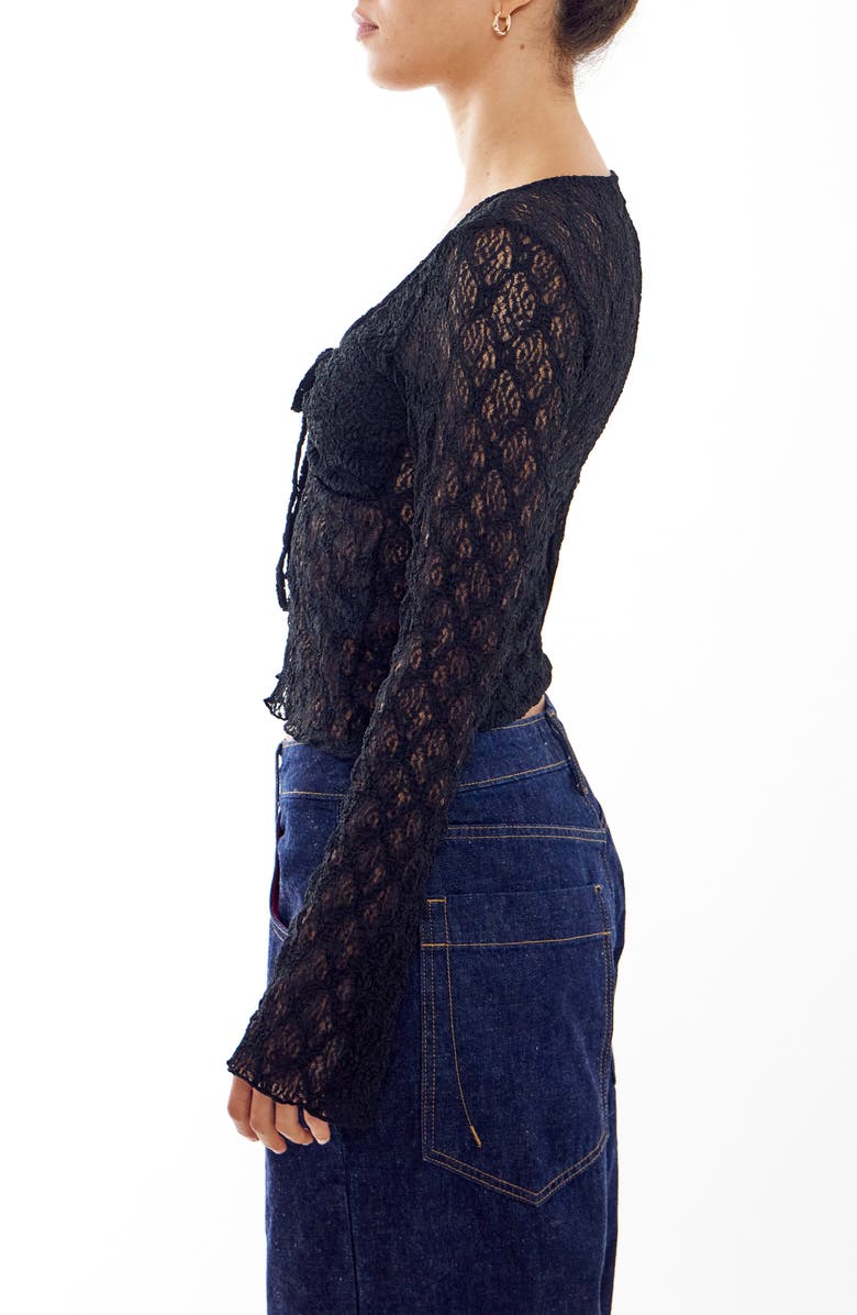 BDG Urban Outfitters Quinn Tie Front Lace Top, Alternate, color, Black