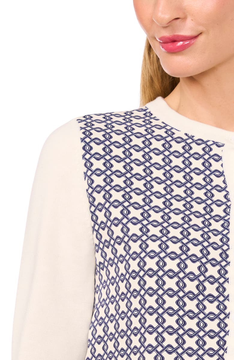 Ted Baker Geo Print Crewneck Cardigan, Alternate, color, Vanilla Ice