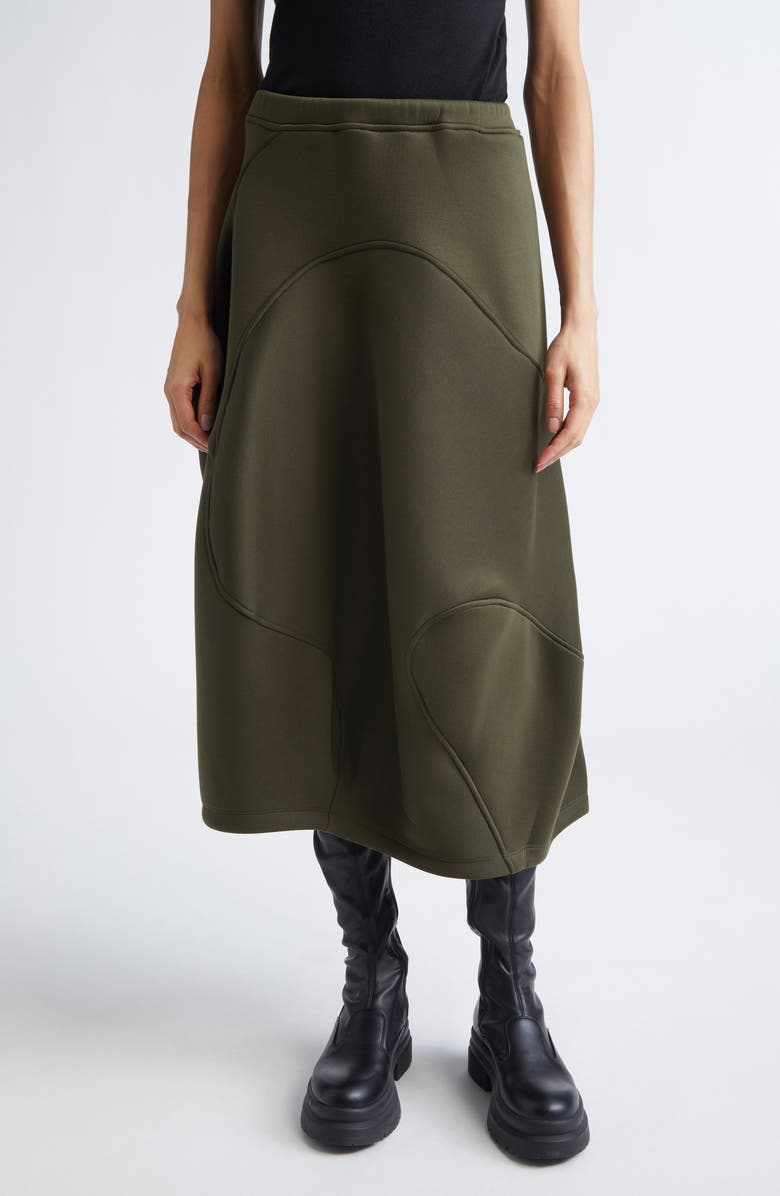 MELITTA BAUMEISTER Wavy Seam Fleece Midi Skirt, Main, color, Moss