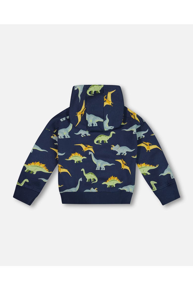 Boy's Printed Dino Fleece Hooded Sweatshirt Navy, Alternate, color, Dress Blue