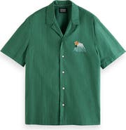 Scotch & Soda Sakura Embroidered Short Sleeve Button Up Shirt