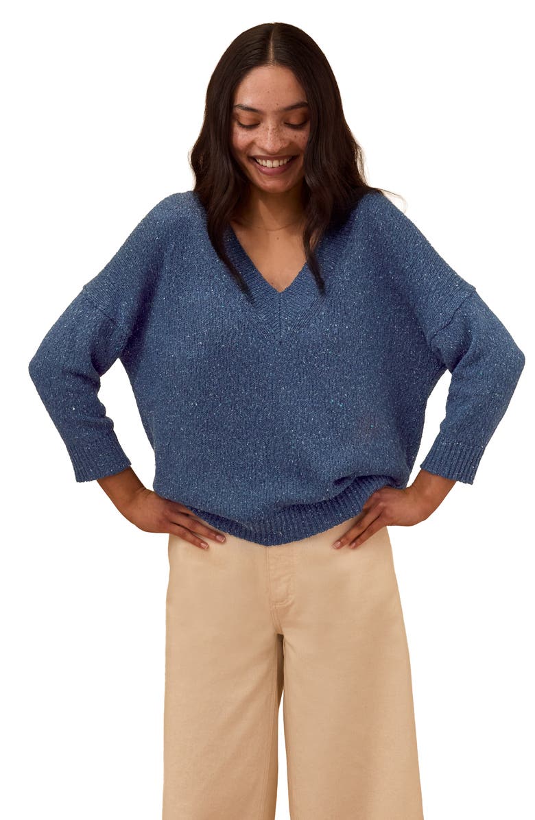 Celtic & Co. Cotton Blend Flecked V-Neck Sweater, Alternate, color, Mid Blue