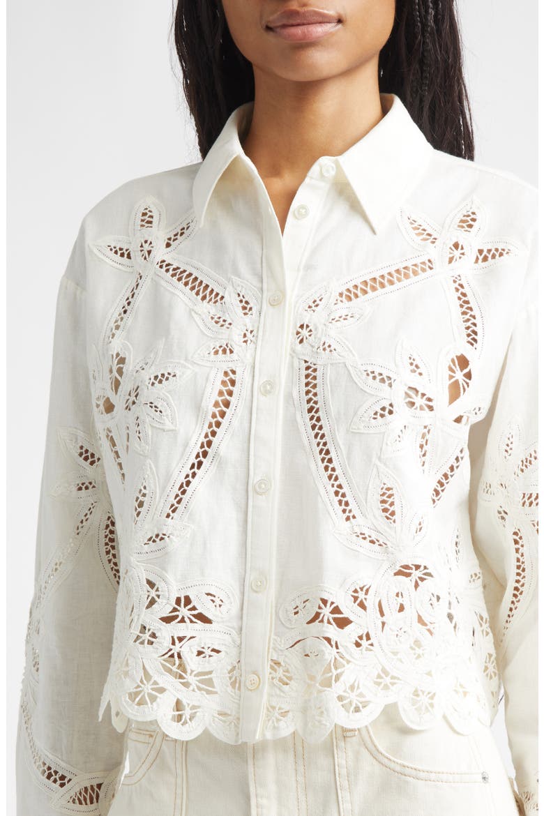 Aderes Floral Cutout Button-Up Shirt, Alternate, color, DOVE