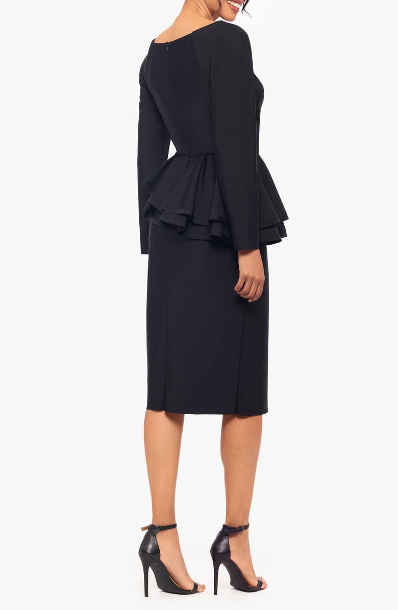 Betsy & Adam Long Sleeve Peplum Cocktail Dress, Alternate, color, Black