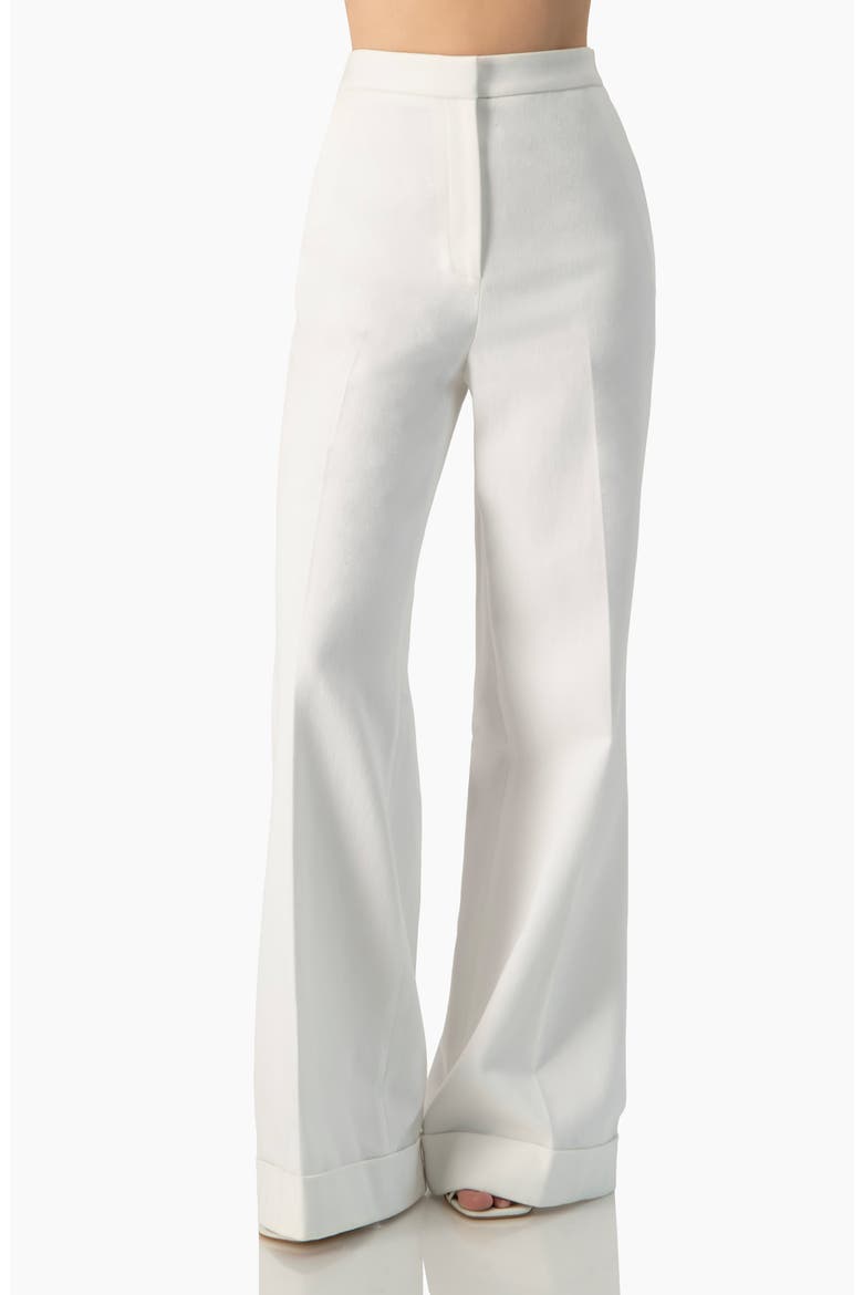 Elegant High-Rise Wide-Leg Cuffed Tailored Trousers, Main, color, White