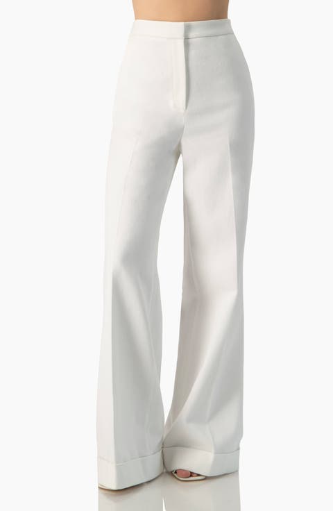 Elegant High-Rise Wide-Leg Cuffed Tailored Trousers