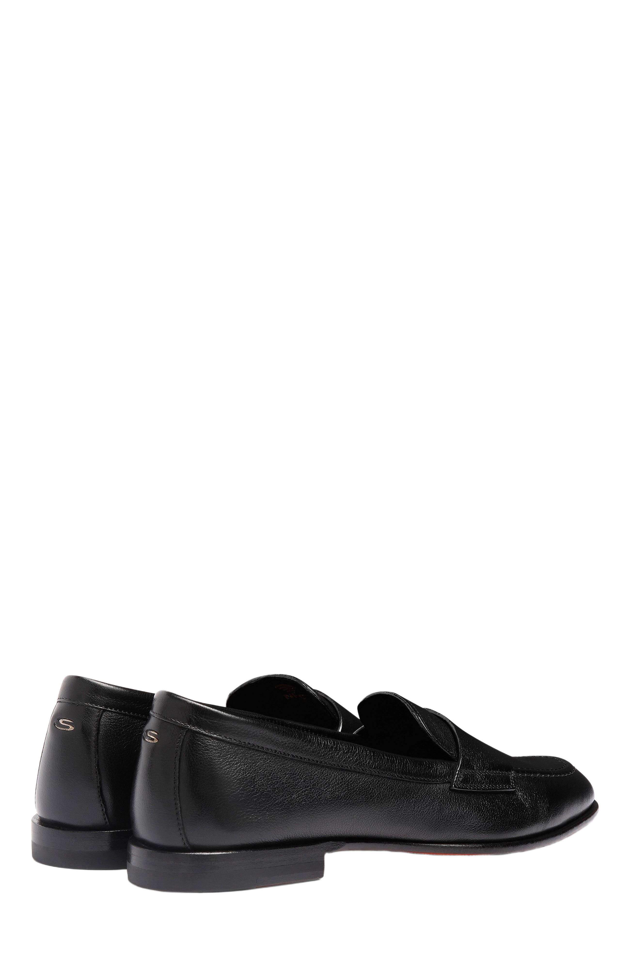 Santoni Leather Penny Loafer, Alternate, color, Black