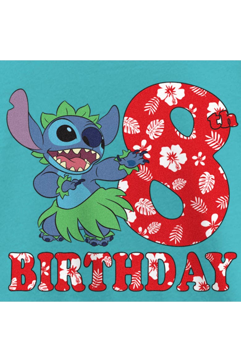 Girl's Lilo & Stitch 8th Birthday Hula Dance  Graphic T-Shirt, Alternate, color, Tahiti Blue
