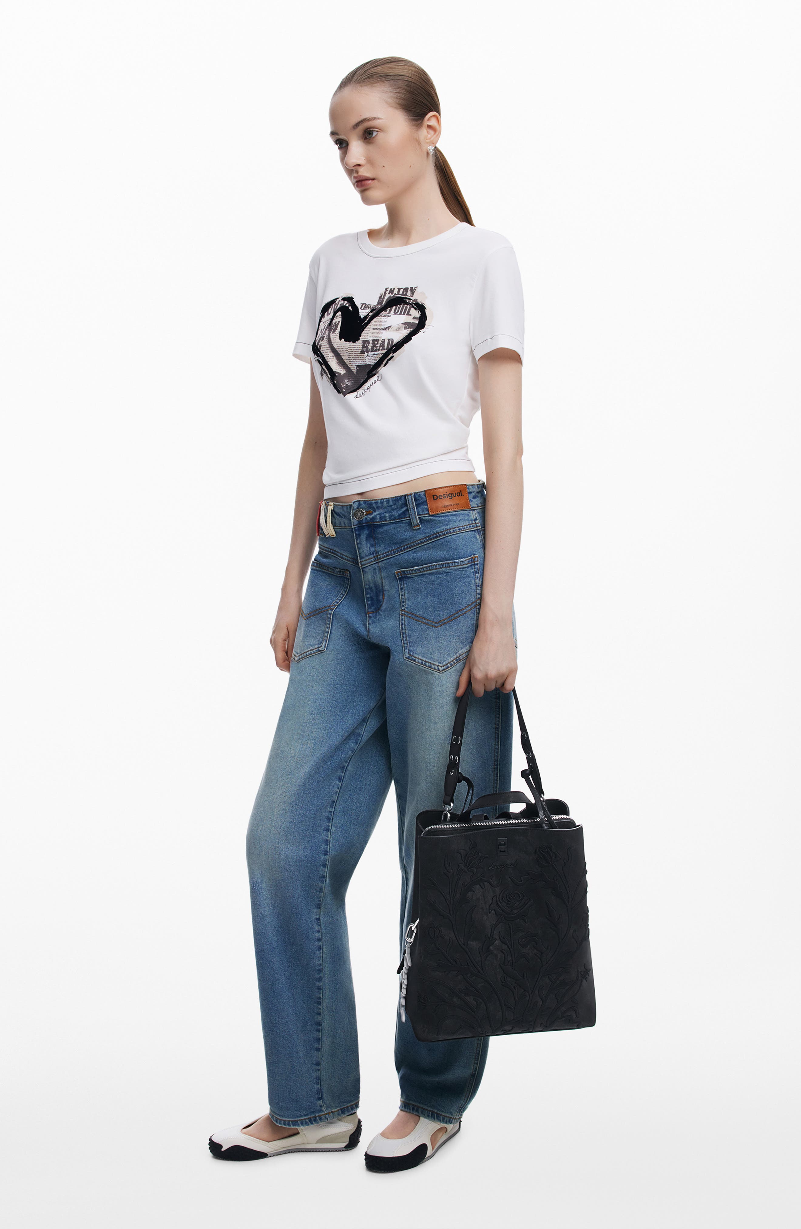 Desigual Flower Embossed Faux Leather Backpack, Alternate, color, Black