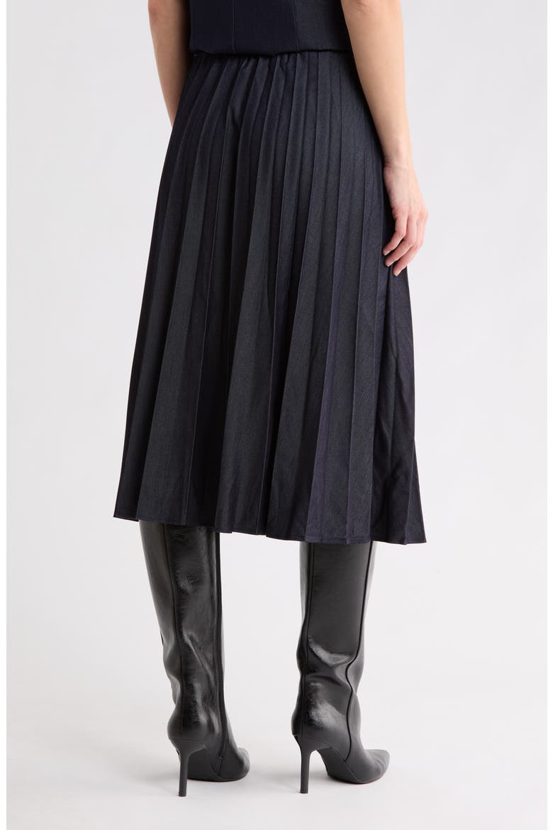 Pleated Midi Skirt, Alternate, color, DARK DENIM