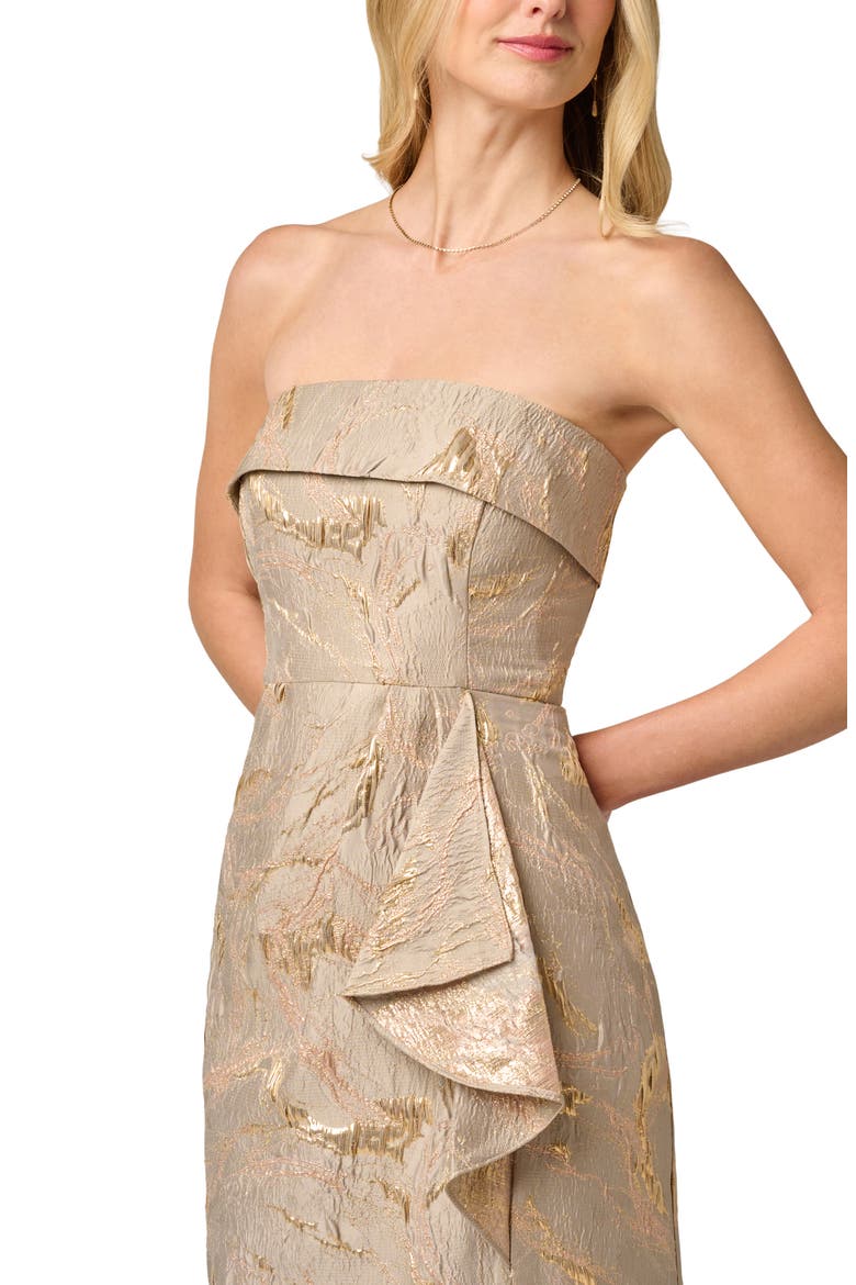 Strapless Metallic Jacquard Draped Gown, Alternate, color, MINK