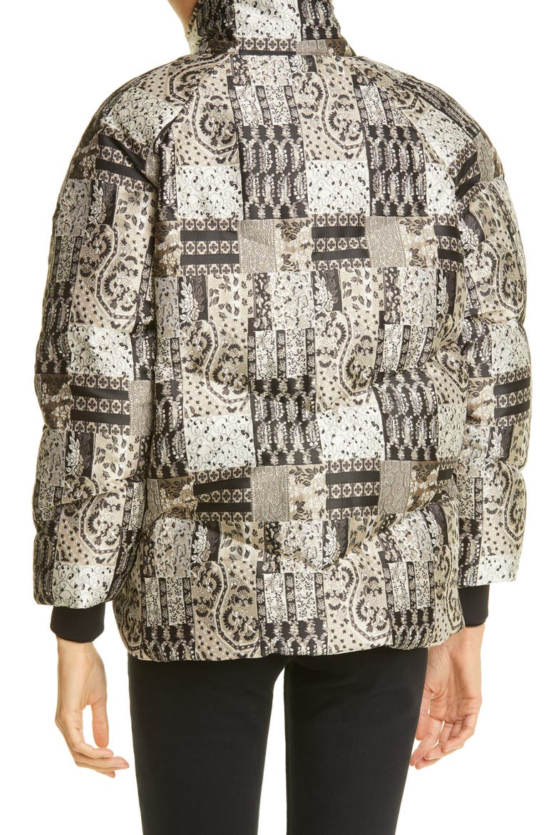 Jacquard Down Puffer Coat, Alternate, color, WHITE