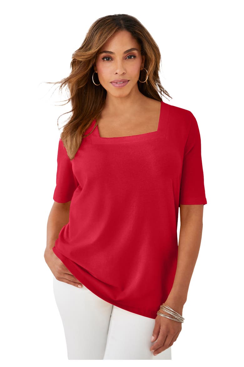 Stretch Cotton Square Neck Tee, Main, color, CLASSIC RED