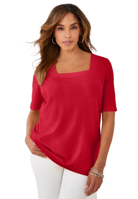 Stretch Cotton Square Neck Tee