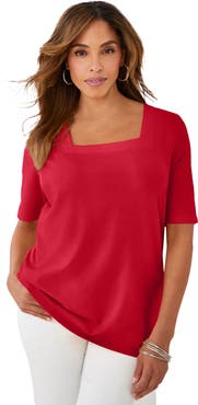Jessica London Stretch Cotton Square Neck Tee