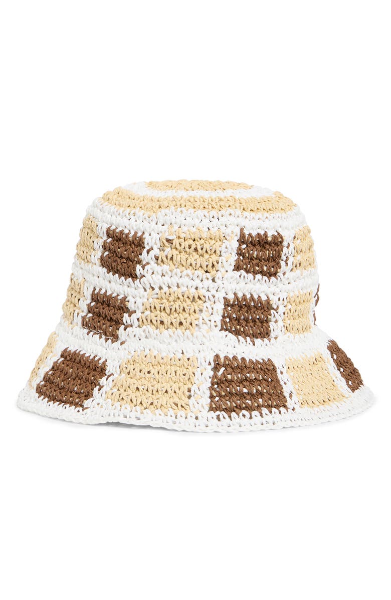 Melrose and Market Retro Check Straw Bucket Hat, Main, color,
