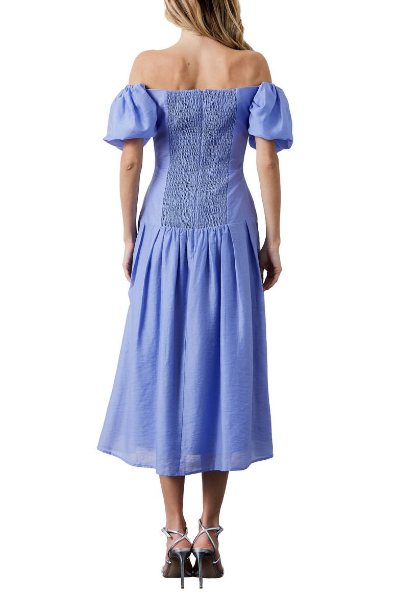 Lottie Puff Sleeve Off the Shoulder Dress, Alternate, color, MALIBU BLUE