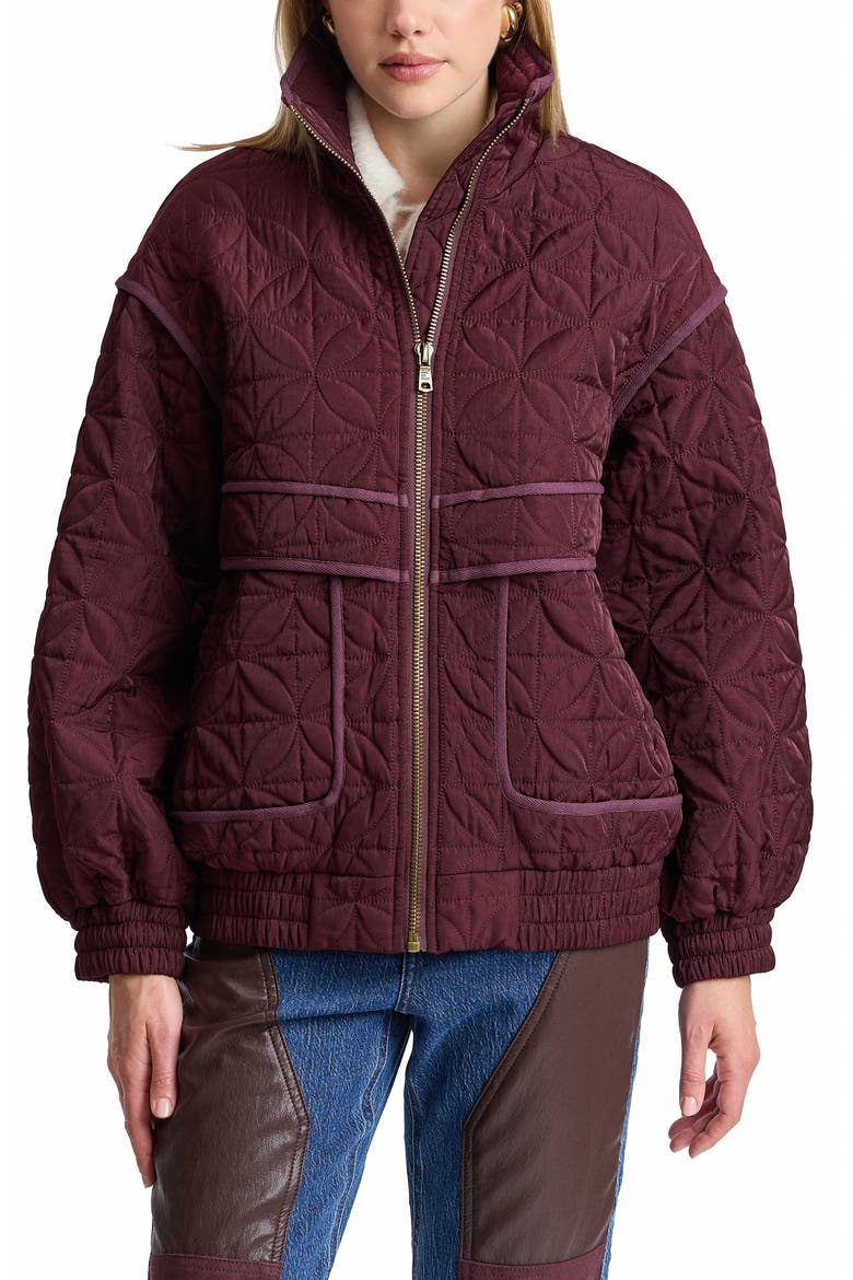 Funnel Neck Quilted Bomber Jacket, Main, color, PLUM