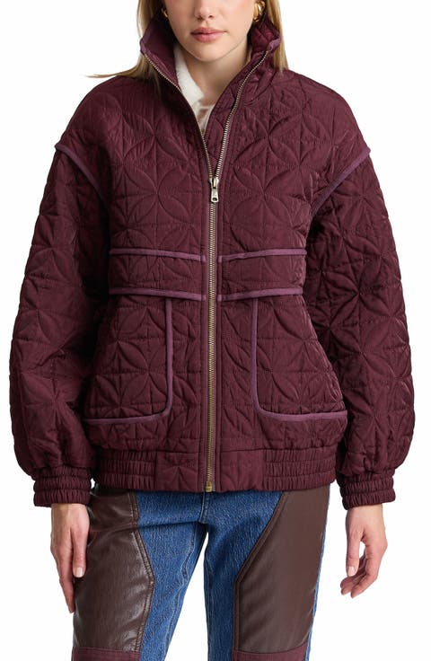 Funnel Neck Quilted Bomber Jacket