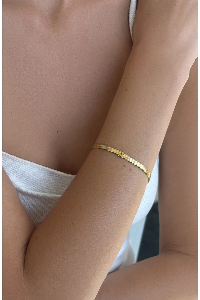 18k Gold Plated Initial Herringbone Chain Bracelet, Alternate, color, GOLD-B