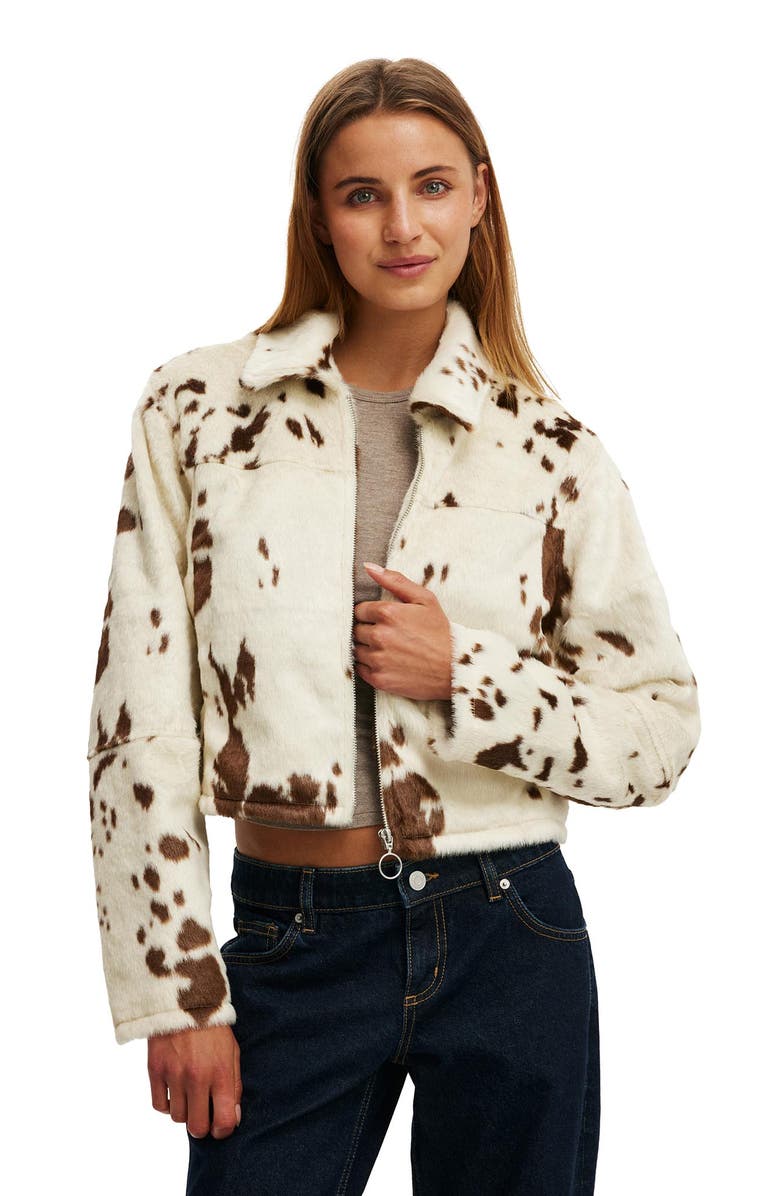Cotton On Women's Cow Faux Fur Jacket, Main, color, Brown
