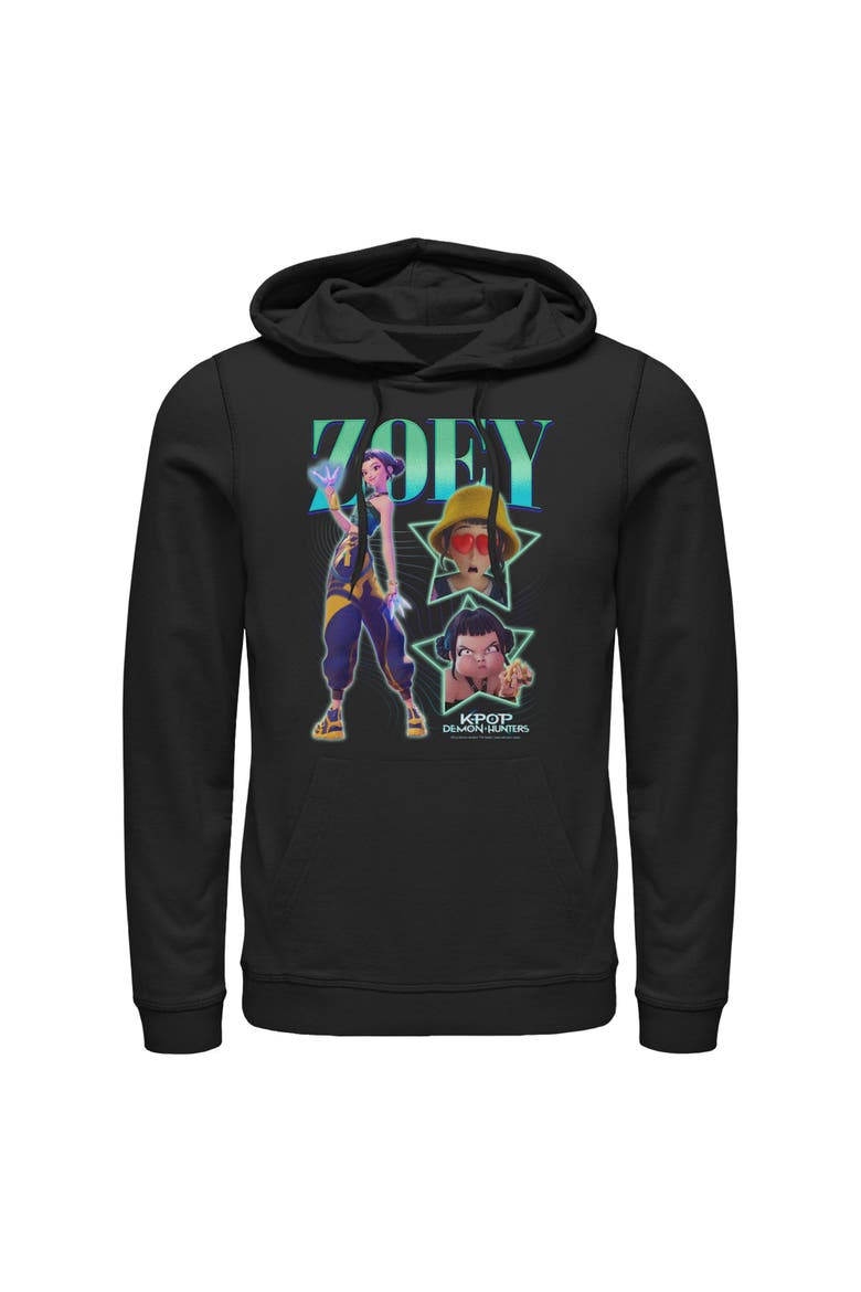 Men's KPop Demon Hunters Zoey Super Star Logo  Pull Over Hoodie, Main, color, Black