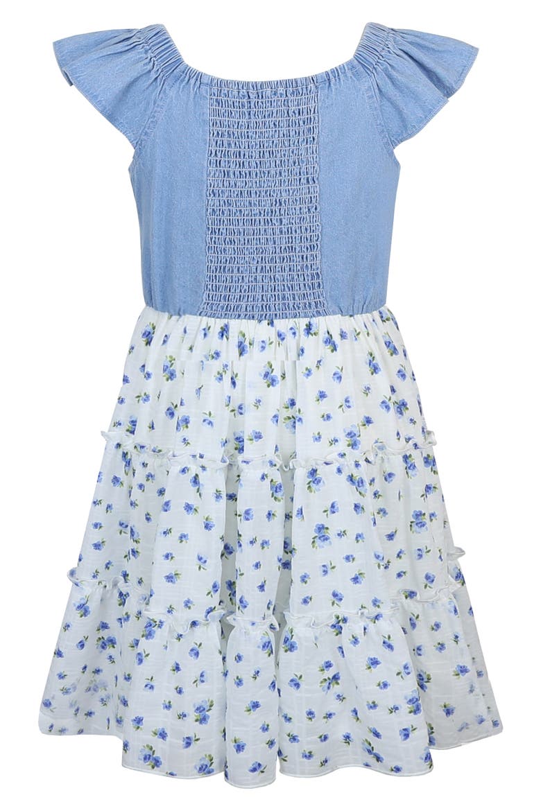 Kids' Smocked Floral Chiffon Dress, Alternate, color, IVORY/ BLUE