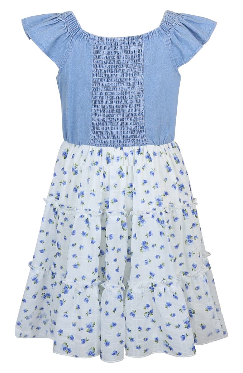 Zunie Kids' Smocked Floral Chiffon Dress, Alternate, color, Ivory/ Blue