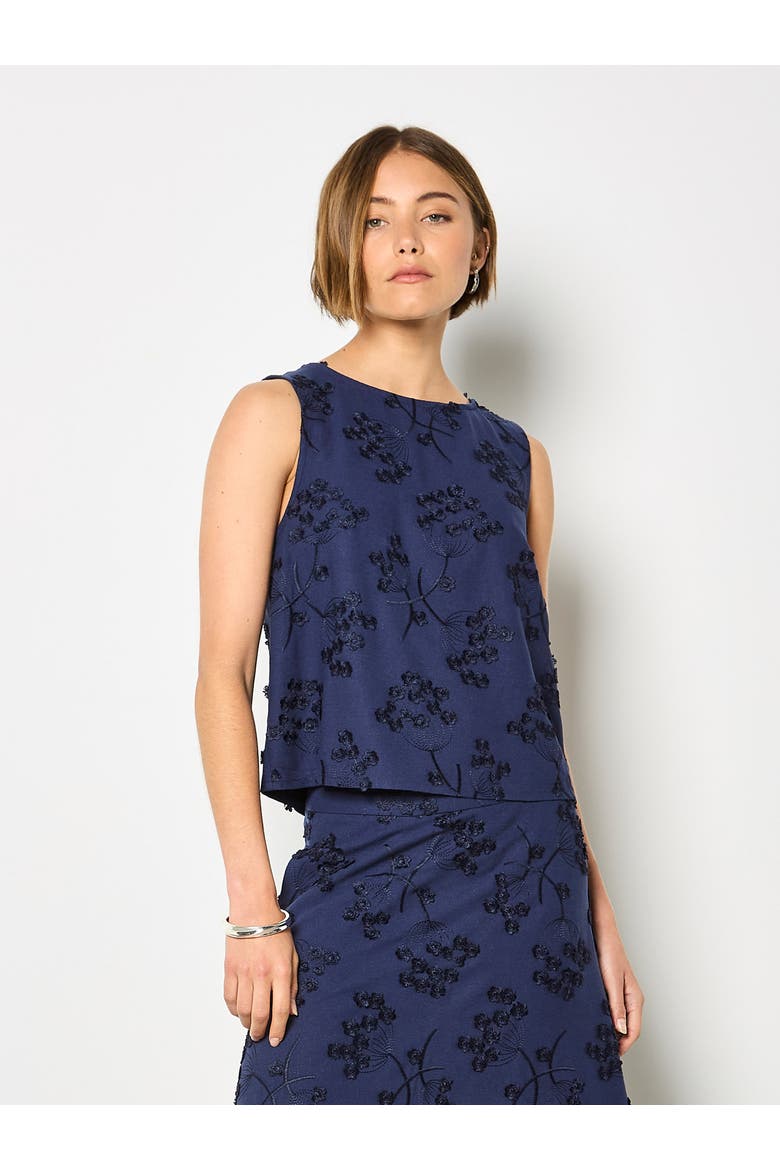 Dandellion Embroidered Linen Top, Alternate, color, Navy