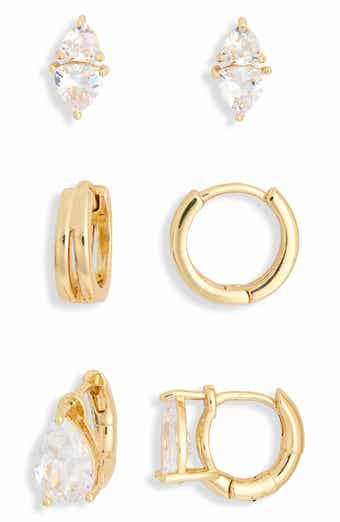 Set of 3 Cubic Zirconia Stud & Huggie Hoop Earrings