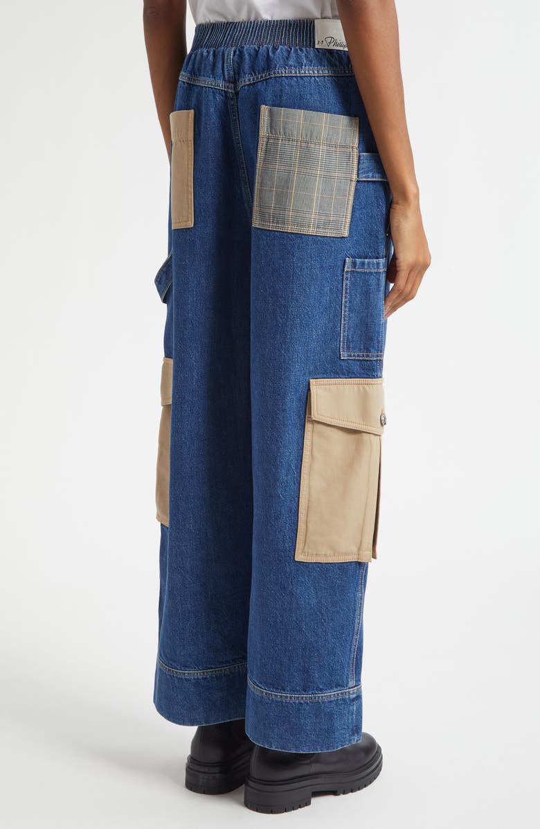 3.1 Phillip Lim Patchwork Wide Leg Elastic Waist Cargo Jeans, Alternate, color, Indigo Multi