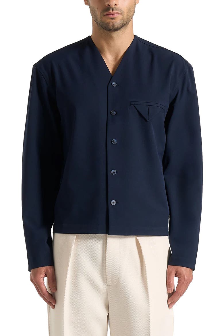 Zac Boxy V-Neck Long Sleeve Shirt, Alternate, color, Navy