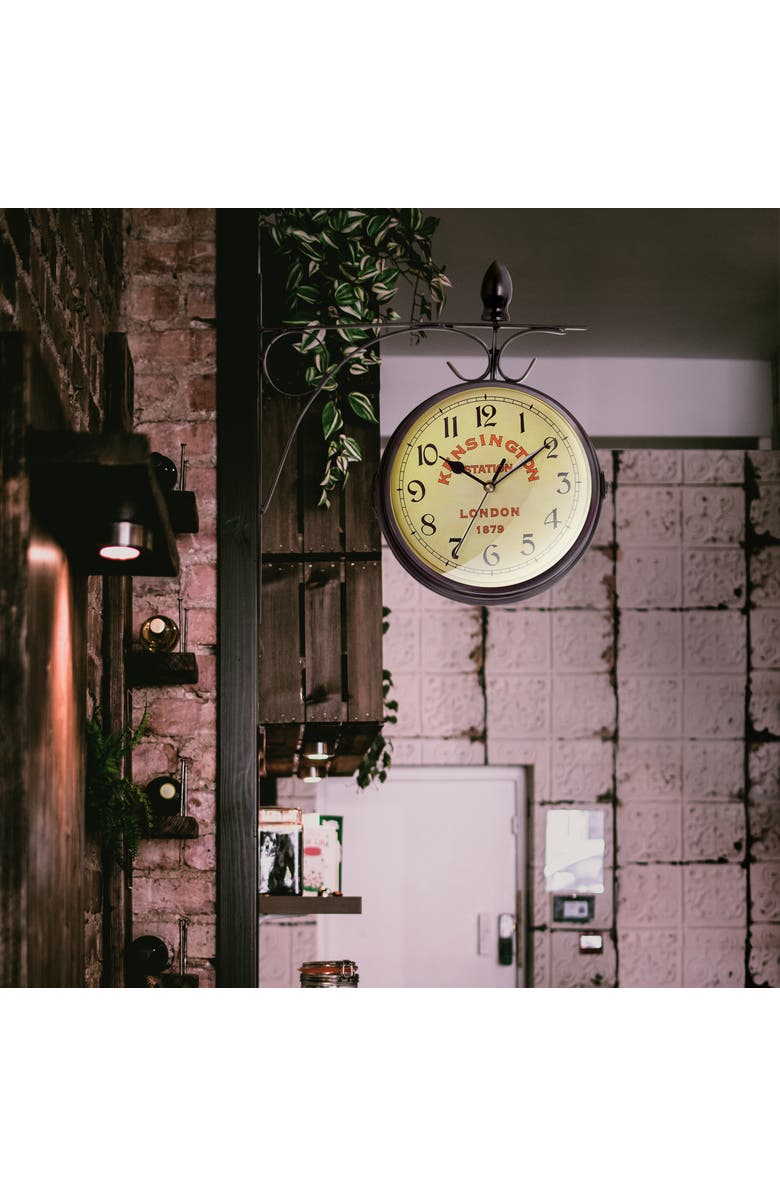 Bedford Clock Collection Double Sided Wall Clock Vintage Antique-Look Mount Station Clock, Alternate, color, Black