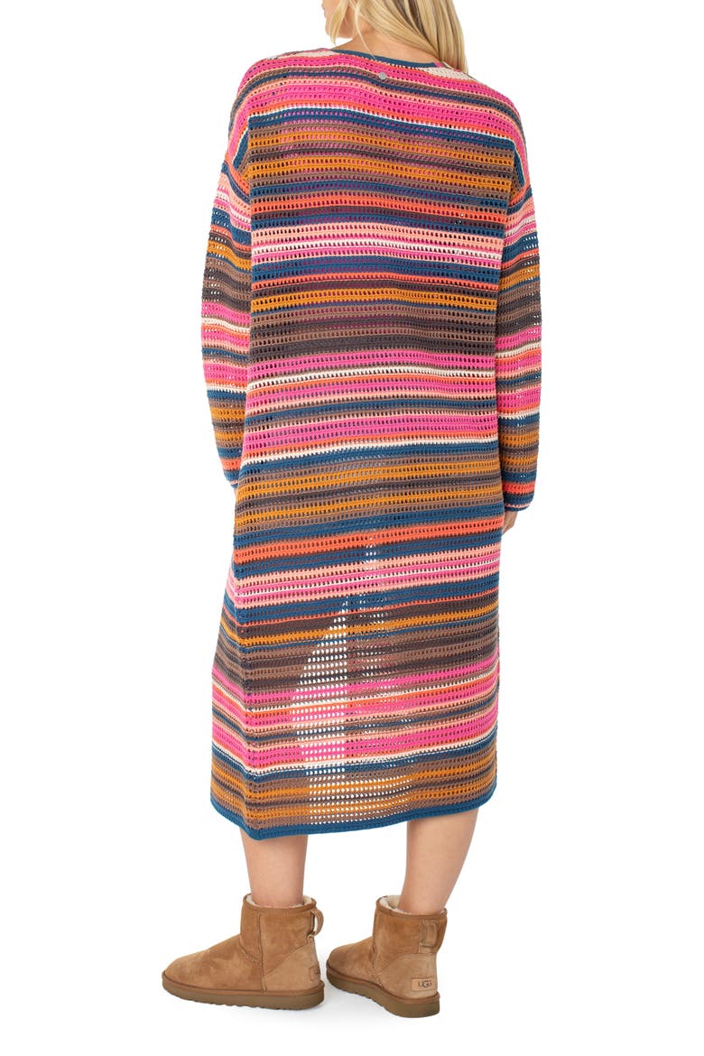 Sea Wind Longline Open Front Stripe Cardigan, Alternate, color, SHOCKING P