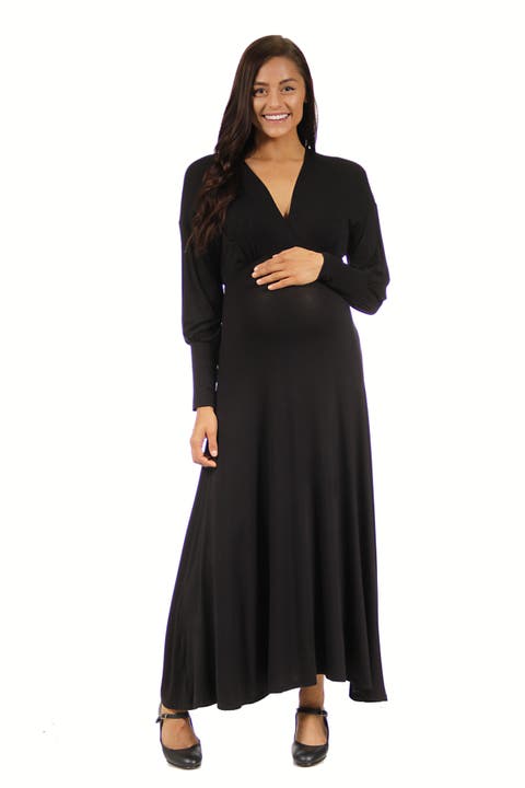 V-neck Long Sleeve Maternity Maxi Dress