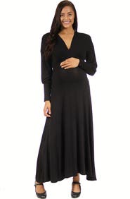 24seven Comfort Apparel V-neck Long Sleeve Maternity Maxi Dress