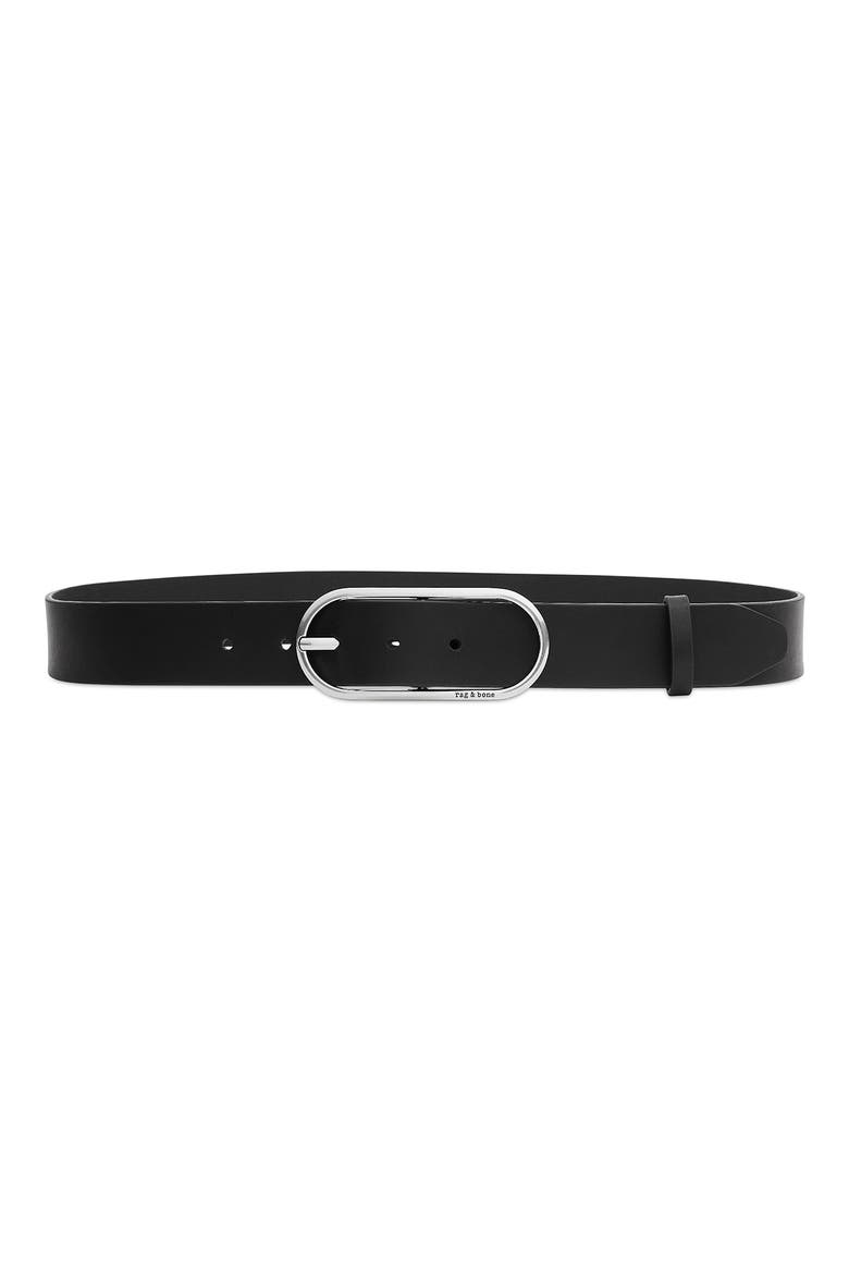 Rounded Rebound Leather Belt, Main, color, BLACK