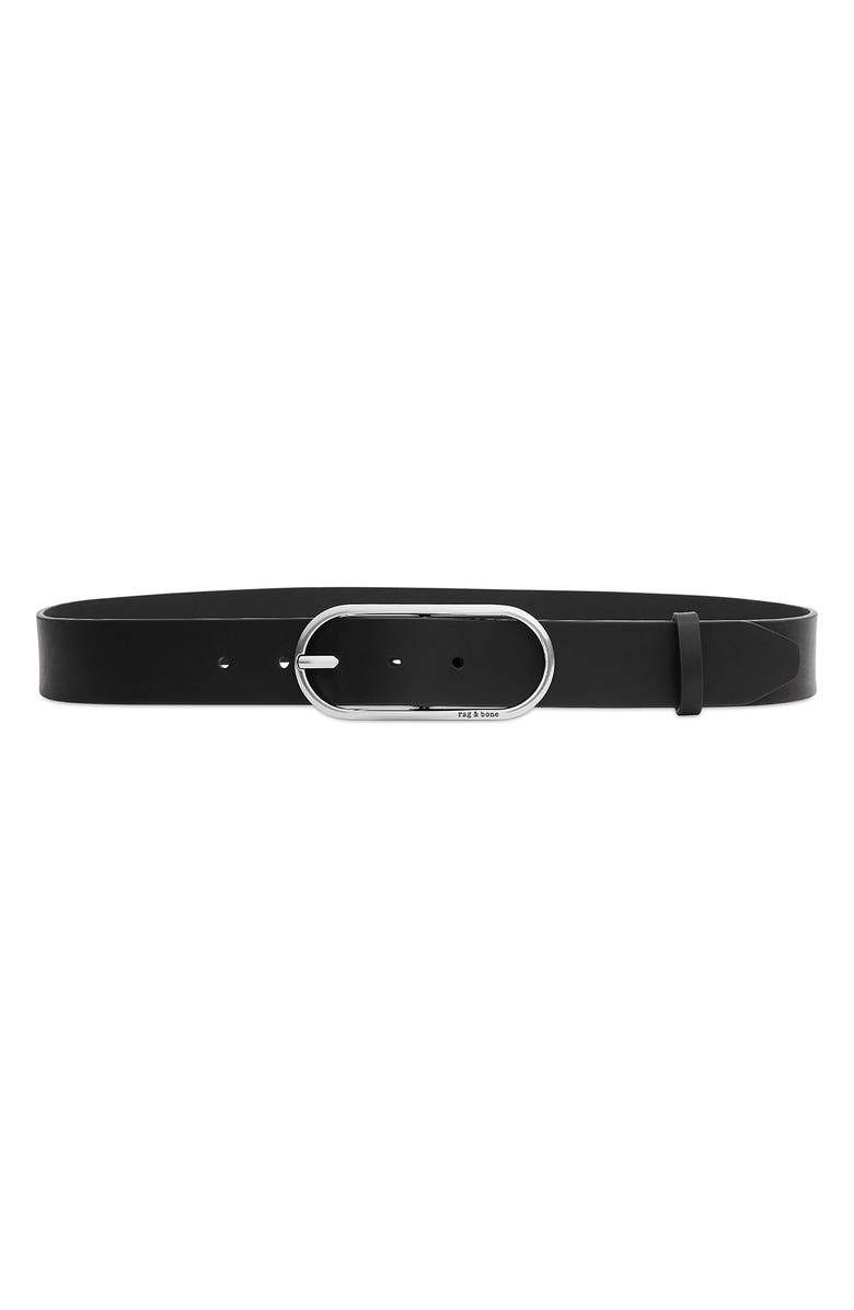 rag & bone Rounded Rebound Leather Belt, Main, color, Black