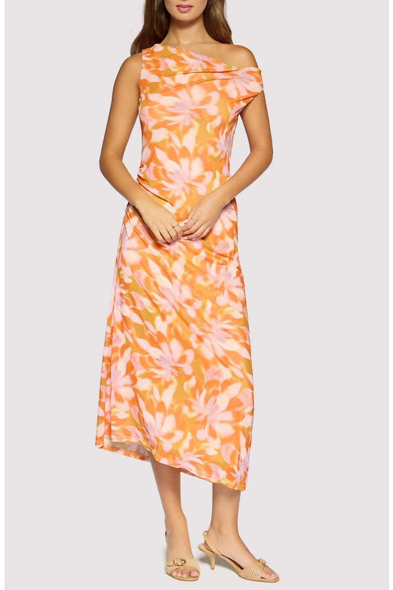 Mykonos Dream One-Shoulder Midi Dress, Main, color, ORANGE-MULTI