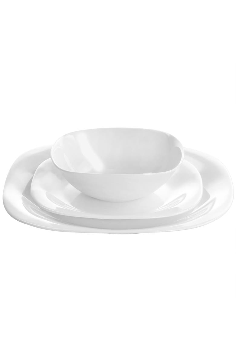 Gibson Ultra Ultra Piazza 18 Piece Soft Square Tempe Opal Glass Dinnerware Set, Alternate, color, White