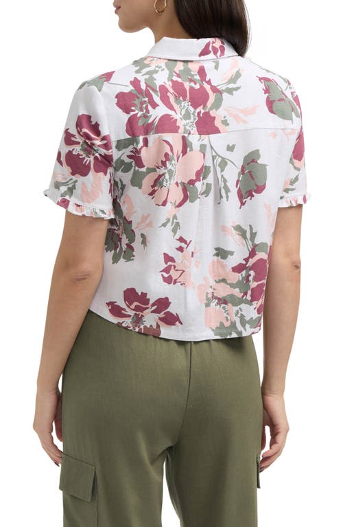 Ellen Tracy Ruffle Sleeve Button Front Shirt In Peach Bouquet