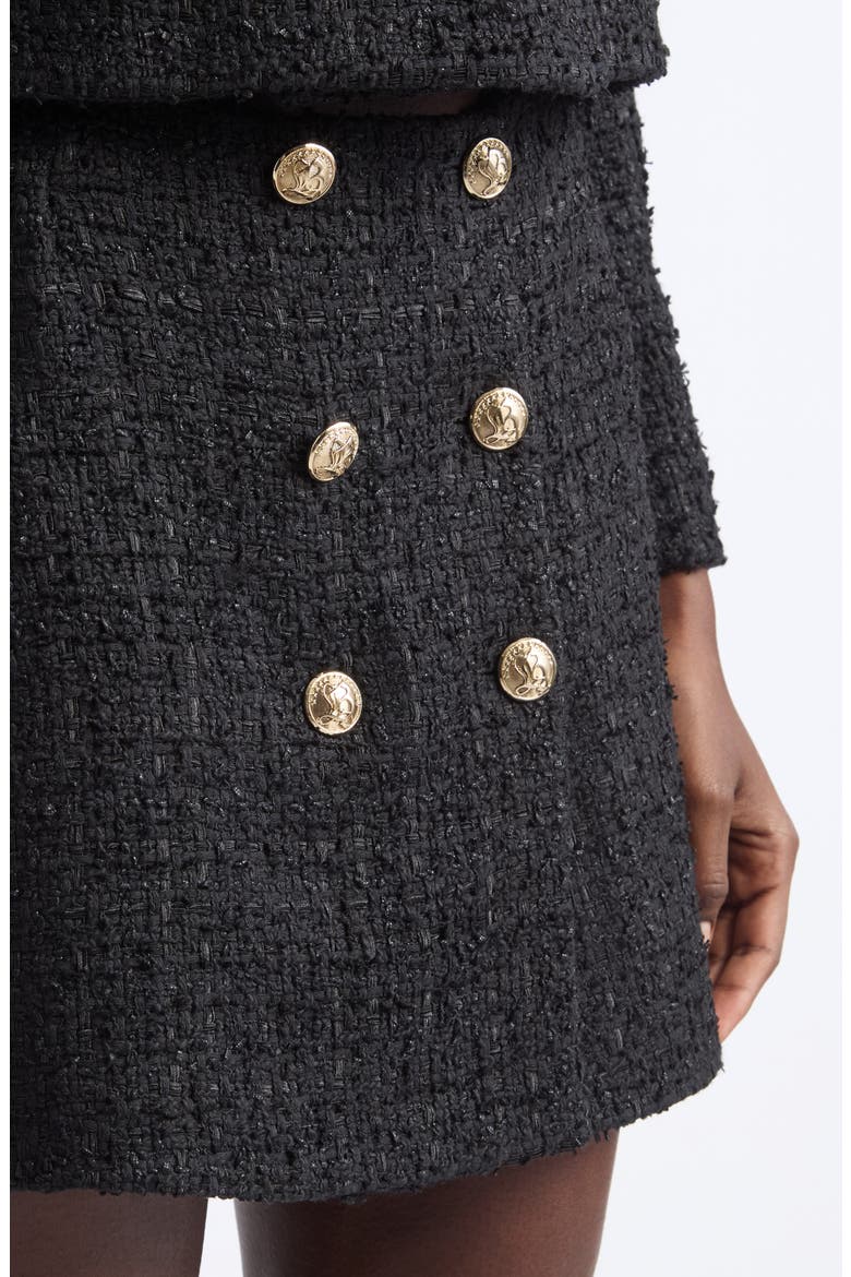 Button Cotton Blend Tweed Miniskirt, Alternate, color, 0PA BLACK