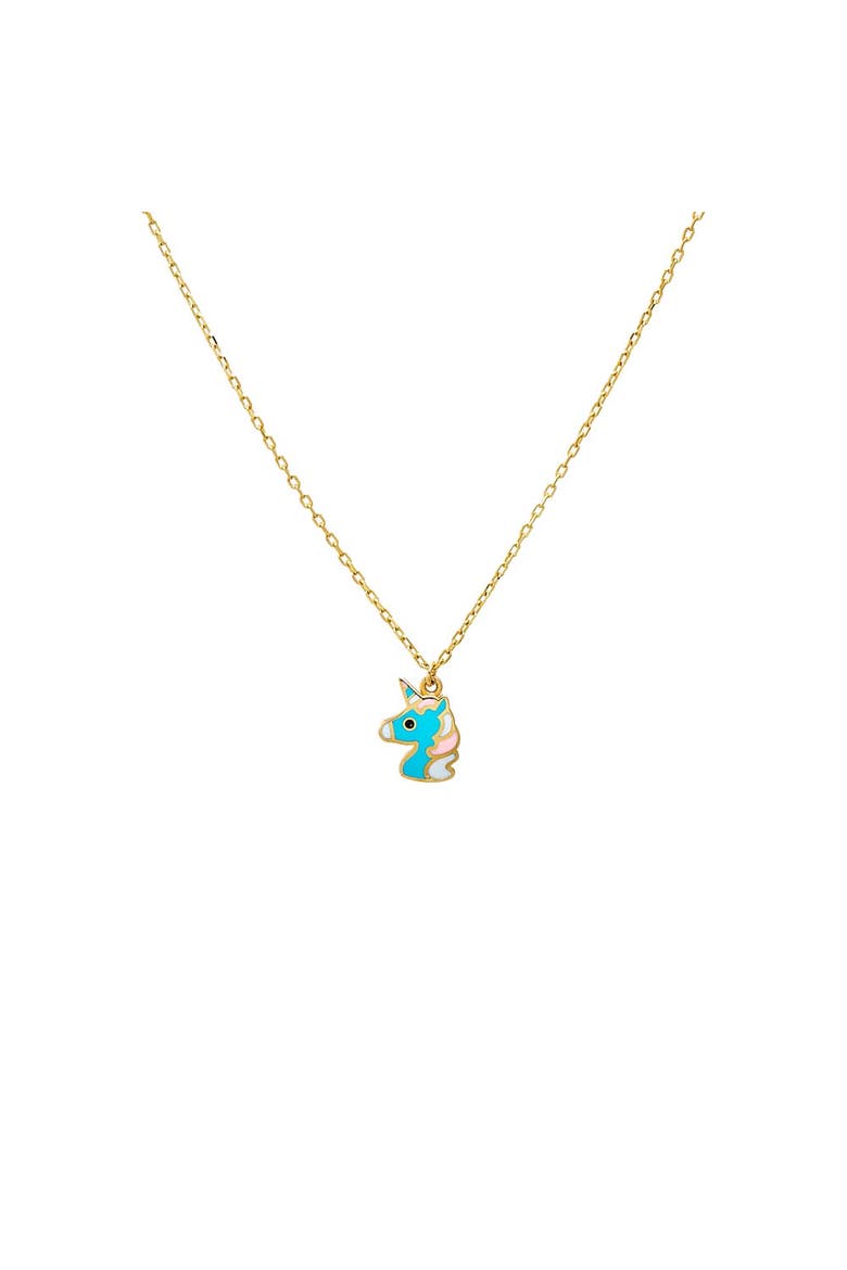 Kids Blue Unicorn Necklace 14K, Main, color, 14K Gold
